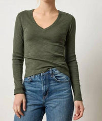 Lilla P - Women's Rib Slub Long Sleeve V Neck Top