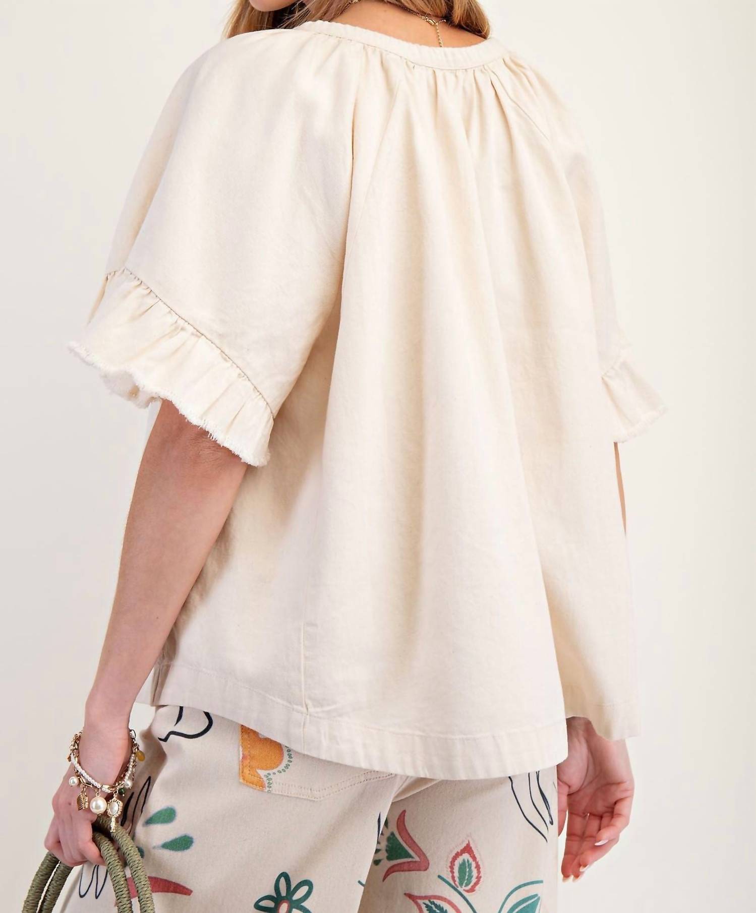 Easel - Washed Chambray Woven Top