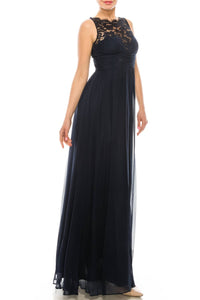 Aidan Mattox - Floral Lace Neck A Line Formal Dress