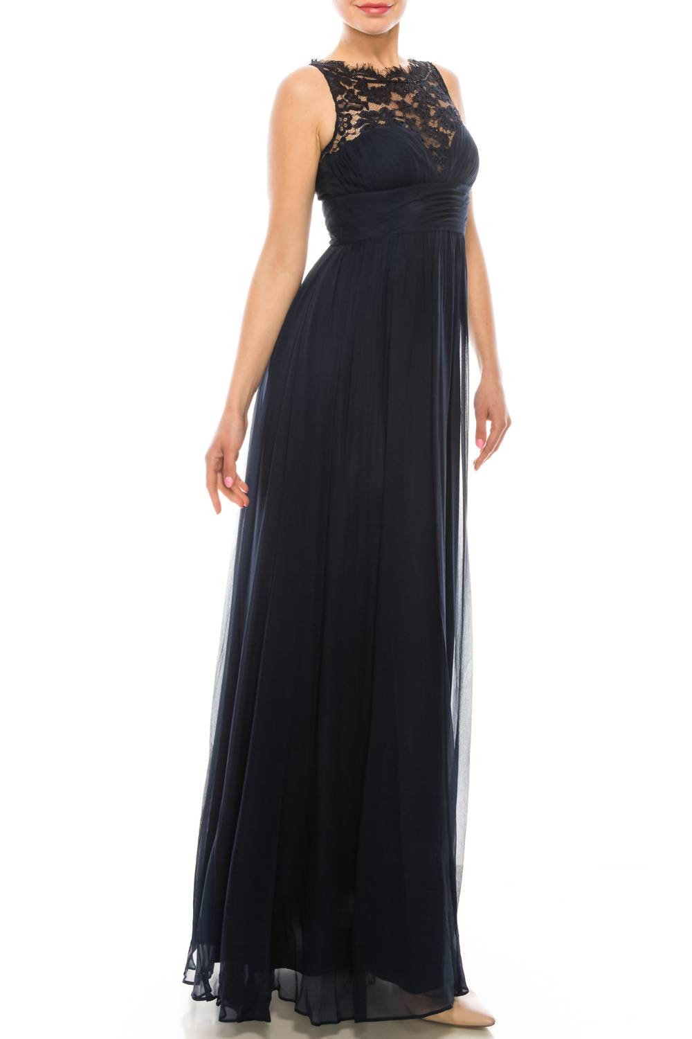 Aidan Mattox - Floral Lace Neck A Line Formal Dress