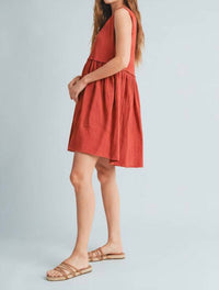 WISHLIST Tara Crinkle Knit Raw Edge Detail Tank Dress in brick - women's dress - alternate view