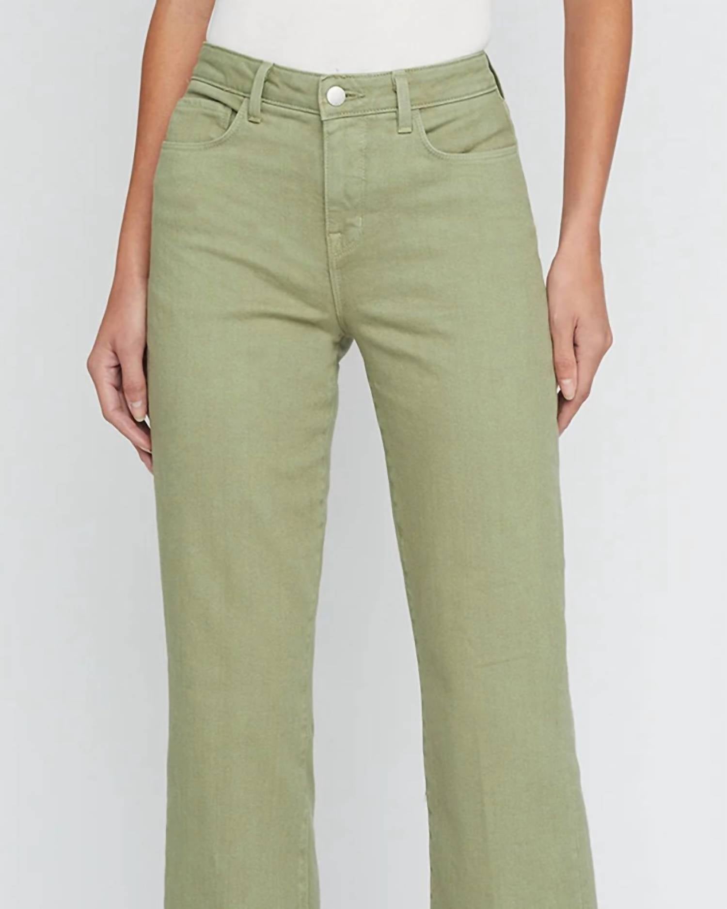 L'Agence Wanda High Rise Crop Wide Leg Pant in soft army - women's pants - detail view