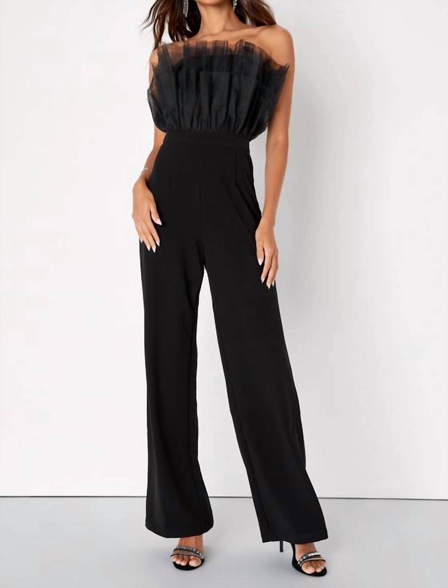 Lulus - Tulle Strapless Wide Leg Jumpsuit