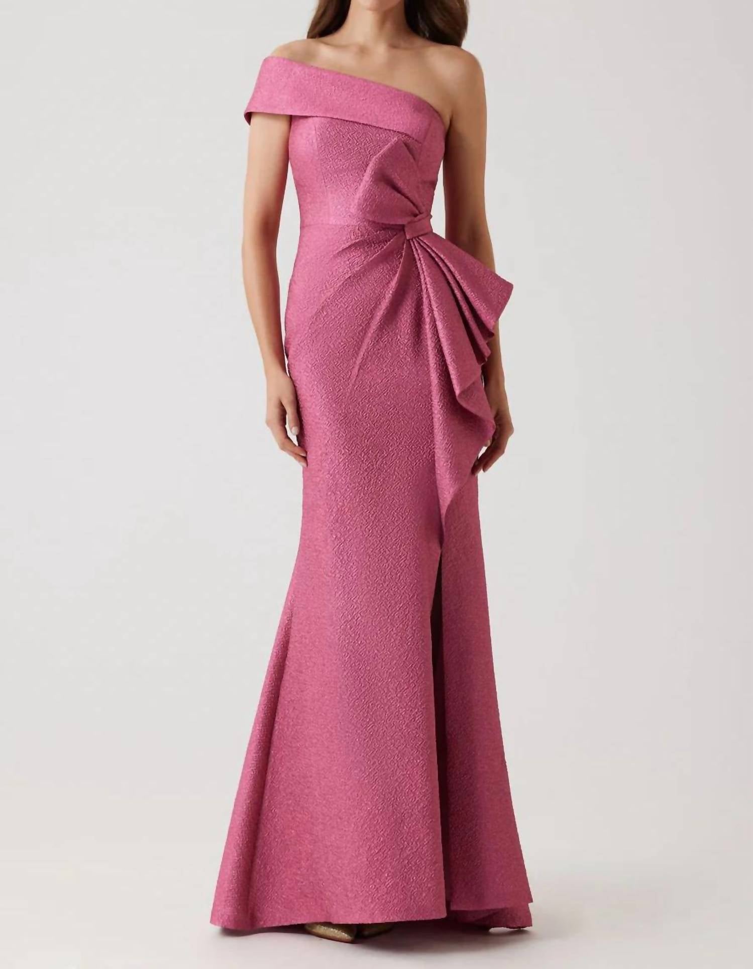 Teri Jon One Shoulder Gown in hot pink - women's dress