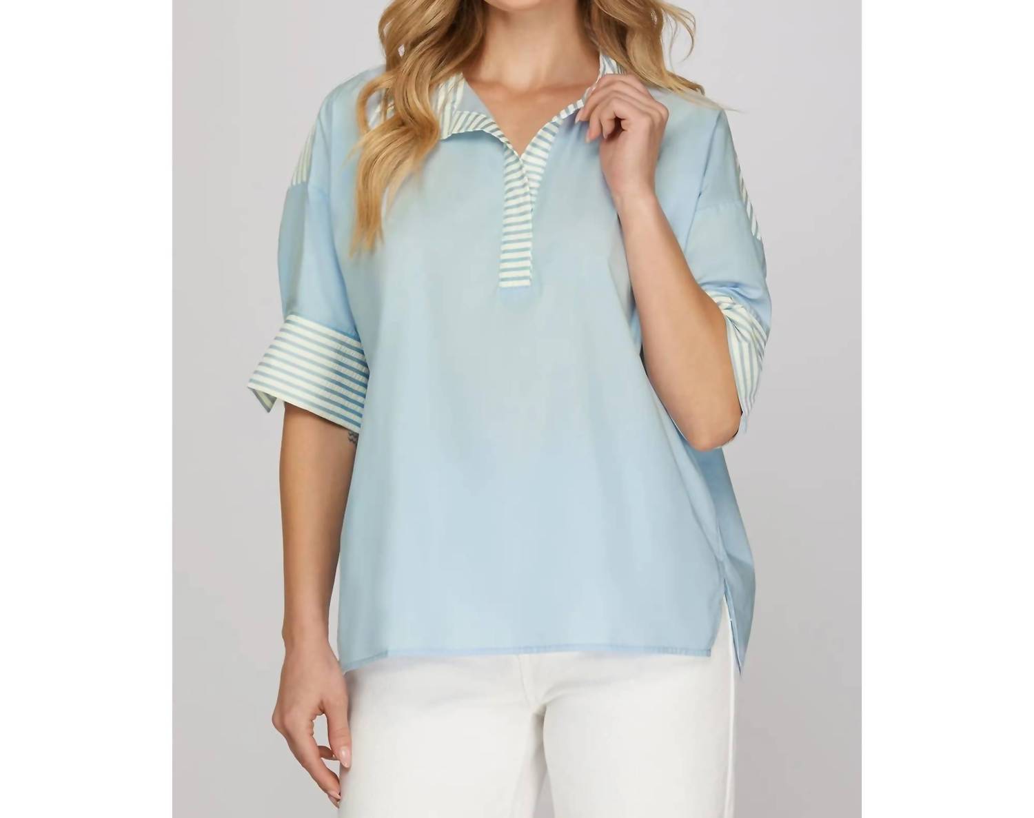 Style USA Prep Oversized Top in light blue - women's t-shirt