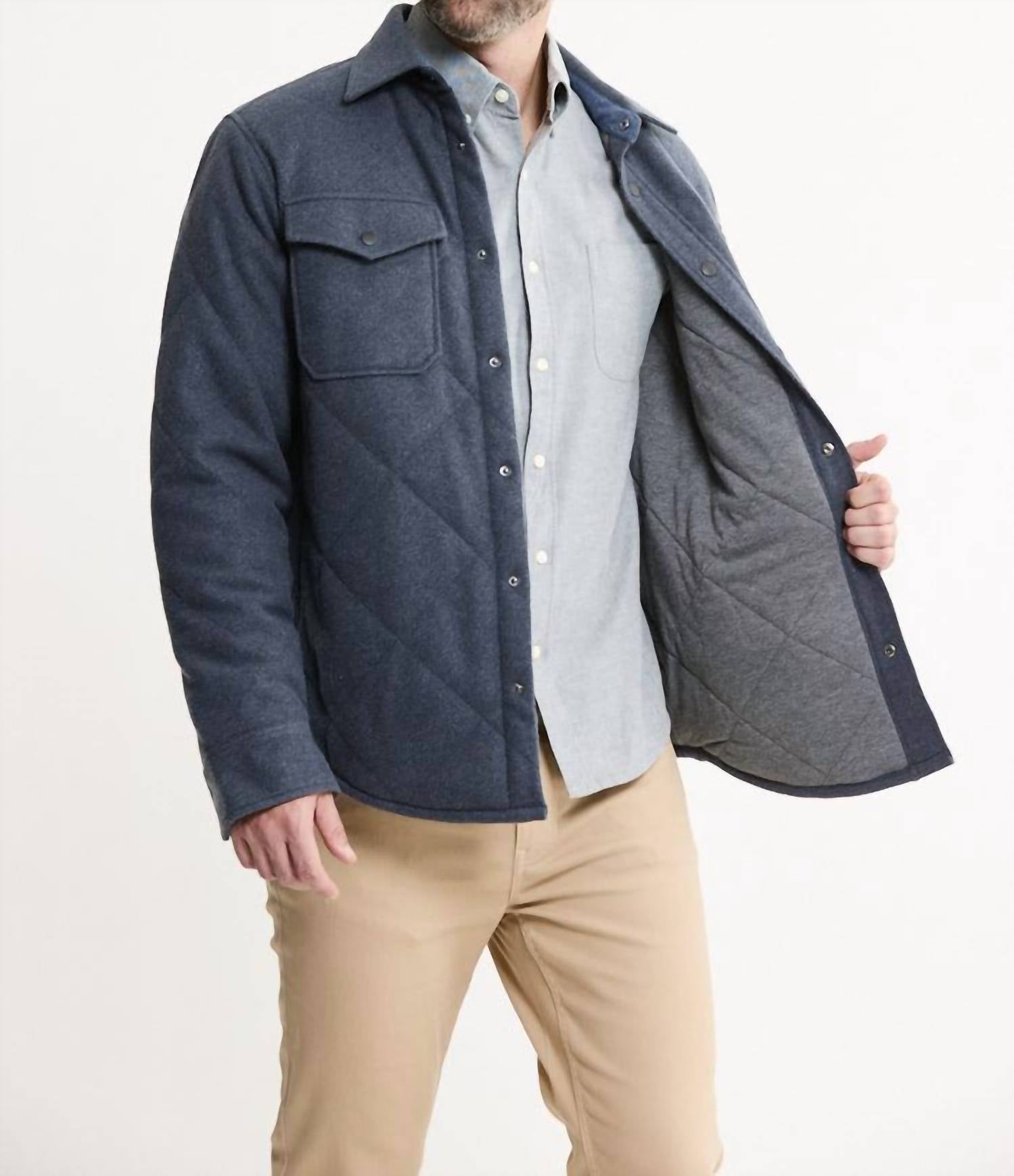 JACHS NEW YORK Quilted Brushed Knit Shirt Jacket in navy - men's jacket - alternate view