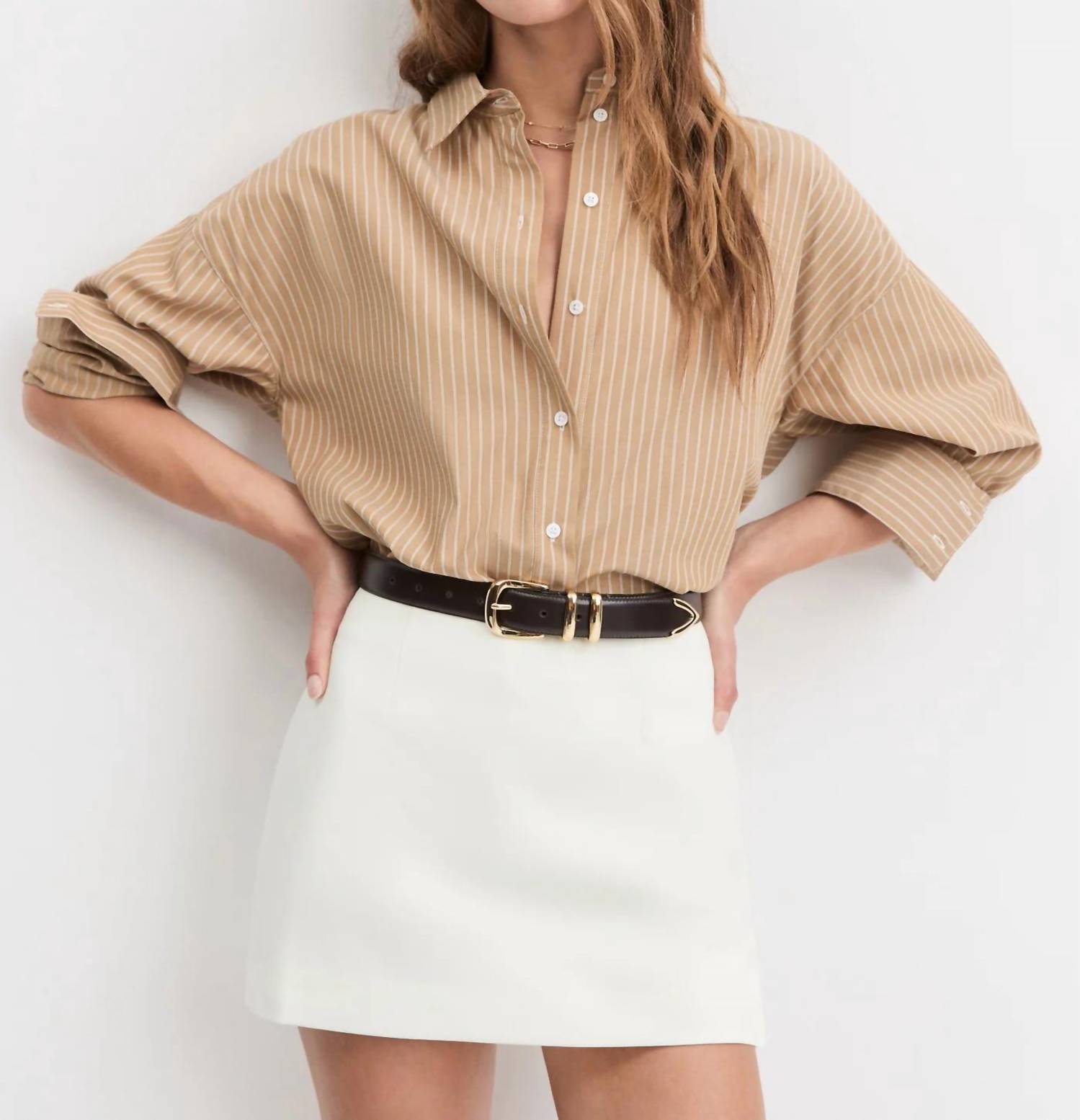 Favorite Daughter The Ex-boyfriend Shirt in oatmeal stripe 1 - women's shirt - view 4