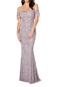 Montage by Mon Cheri Beaded Tulle Sheath Dress in lavendar - women's dress - detail view