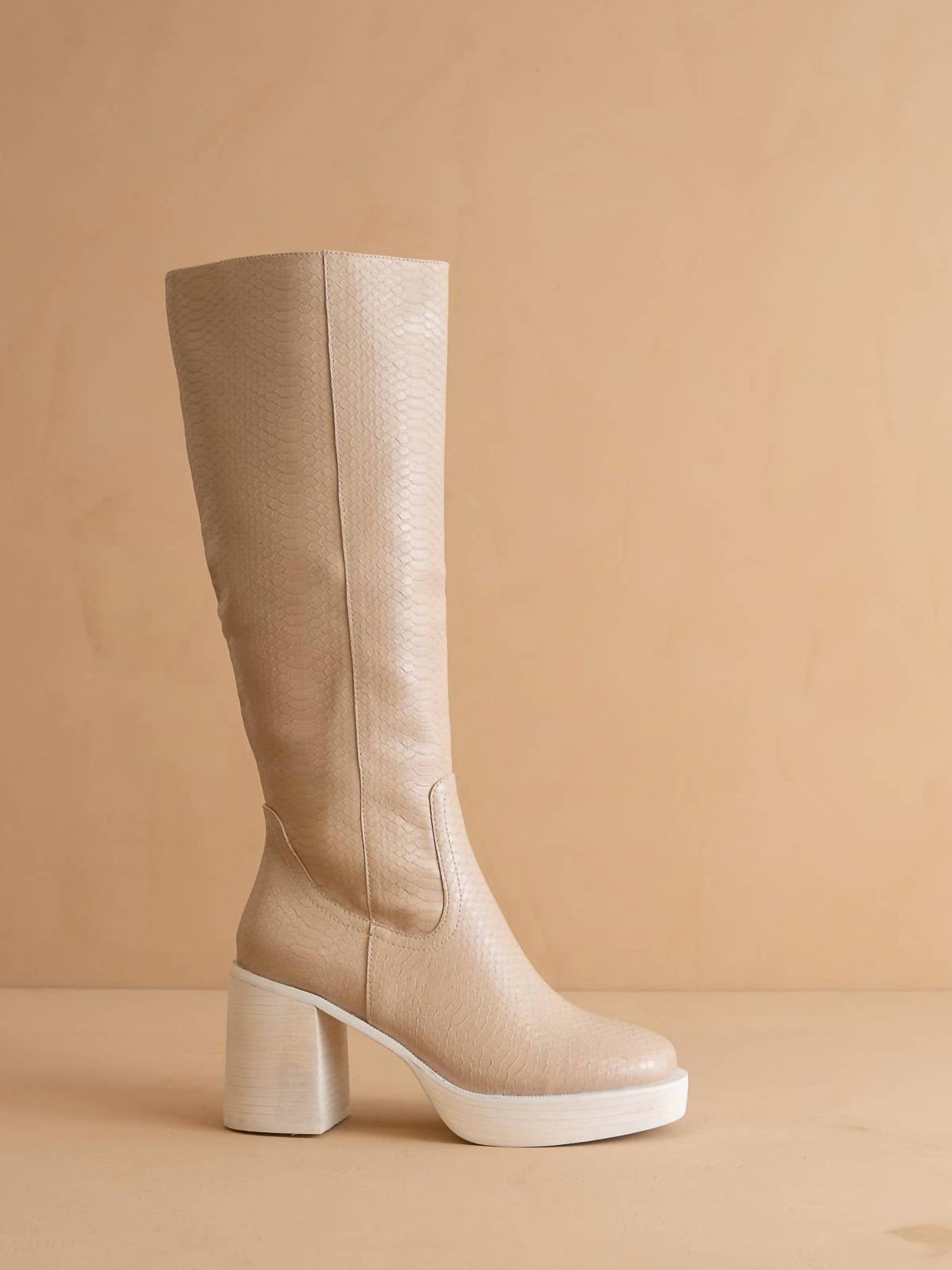 OASIS SOCIETY Women's Juniper Platform Knee-high Boots in beige - women's shoe
