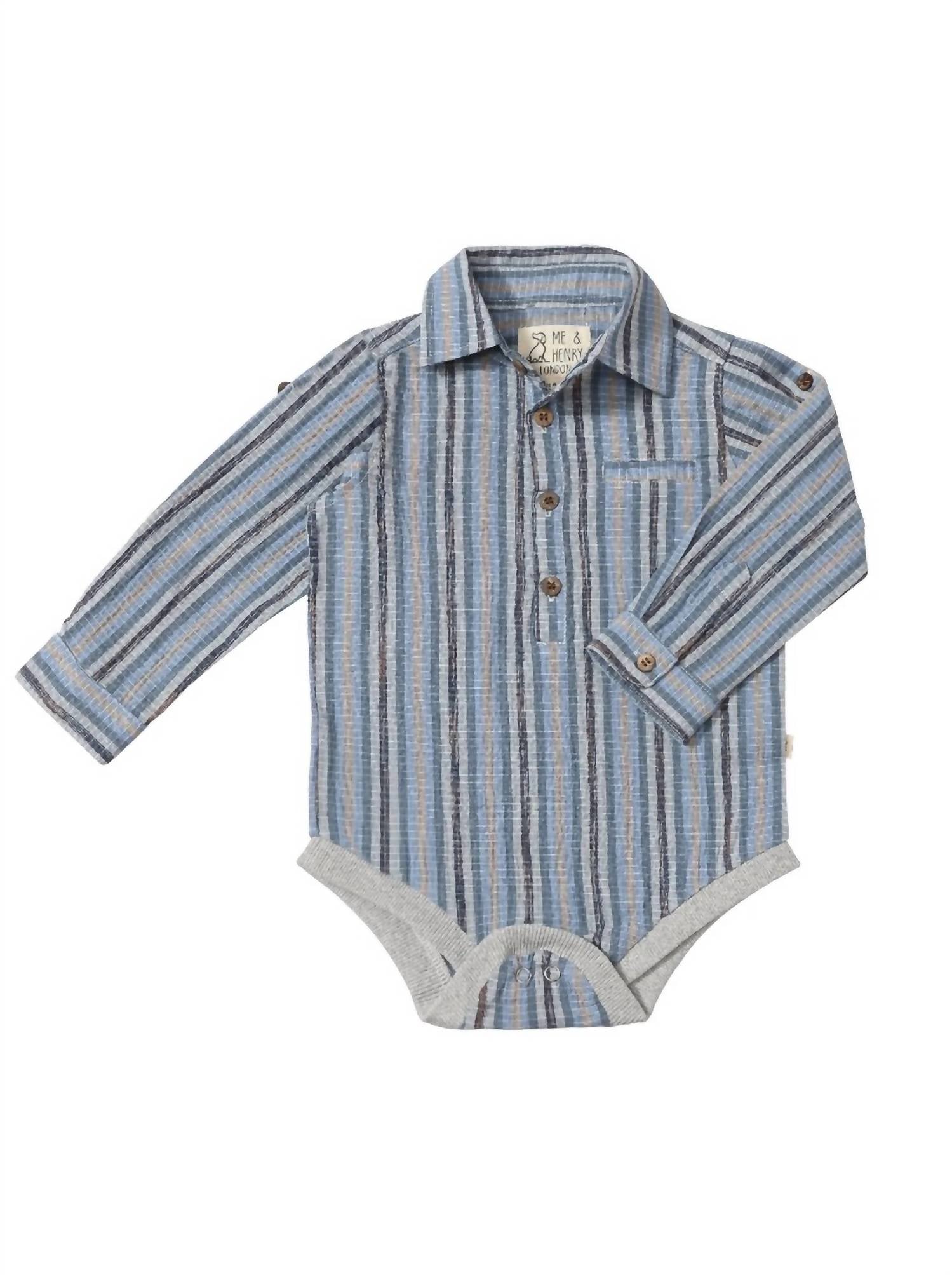 ME & HENRY Boy's Jasper Woven Onesie in navy multi plaid - kids' item