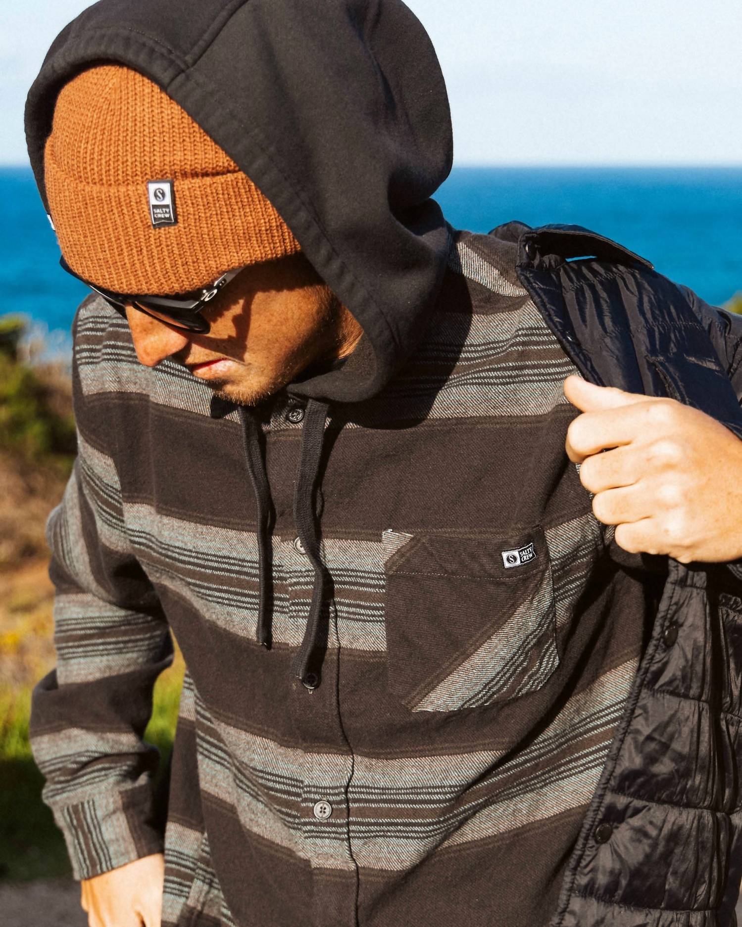 Salty Crew Men's Outback Hooded Flannel Top in coal - men's shirt - view 4