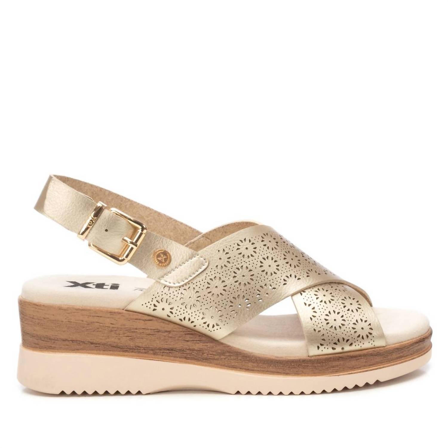 Xti Women's Pu Wedge Sandals in gold - women's shoe - detail view