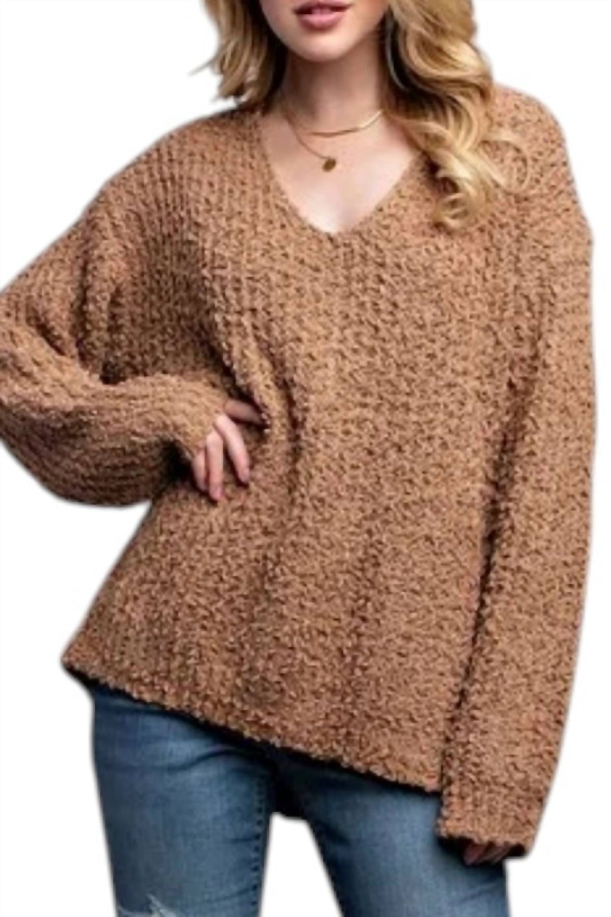Sweet Generis - Loose Popcorn Knit Boat Neck Pullover
