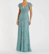 Mac Duggal - V Neck Flutter Sleeve Embroidered Lace Gown