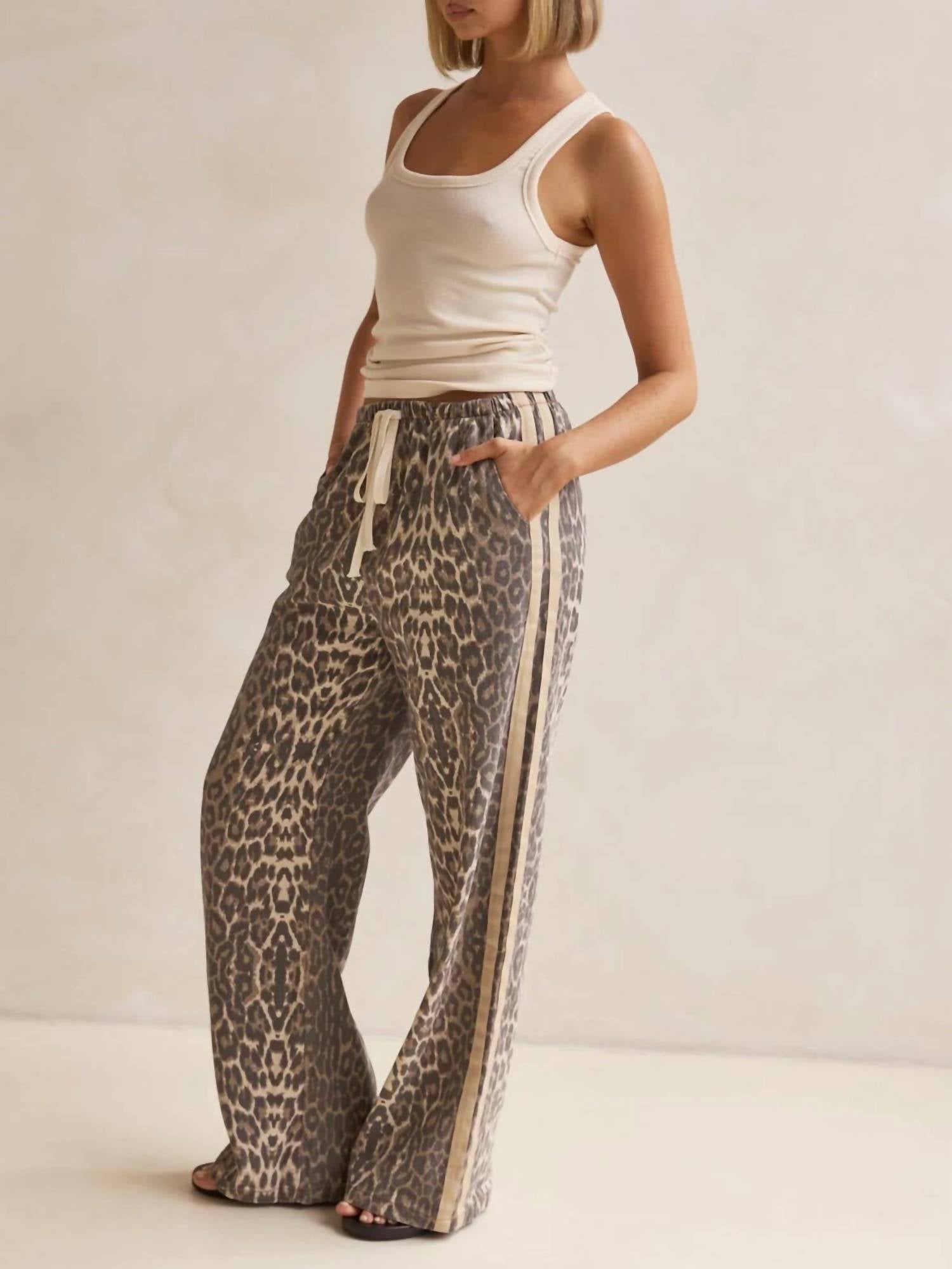 Rosa Clothing Effortless And Chic Stripe Bar Long Pants in leopard - women's pants - alternate view