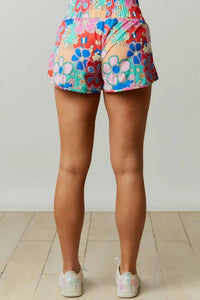 Peach Love - Floral Print Sporty Shorts