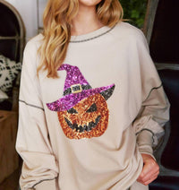 Fantastic Fawn - Sequin Halloween Pumpkin Patch Knit Sweatshirt