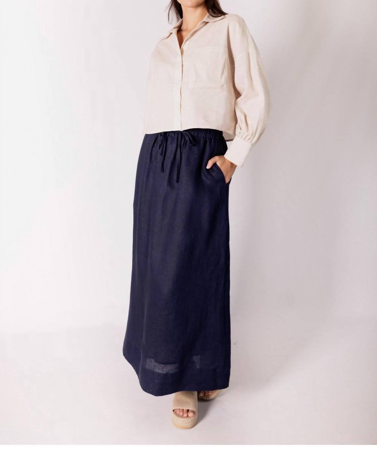P.CILL Linen Long Skirt in navy - women's skirt