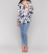 Charlie B - Print Long Sleeve Button Front Top