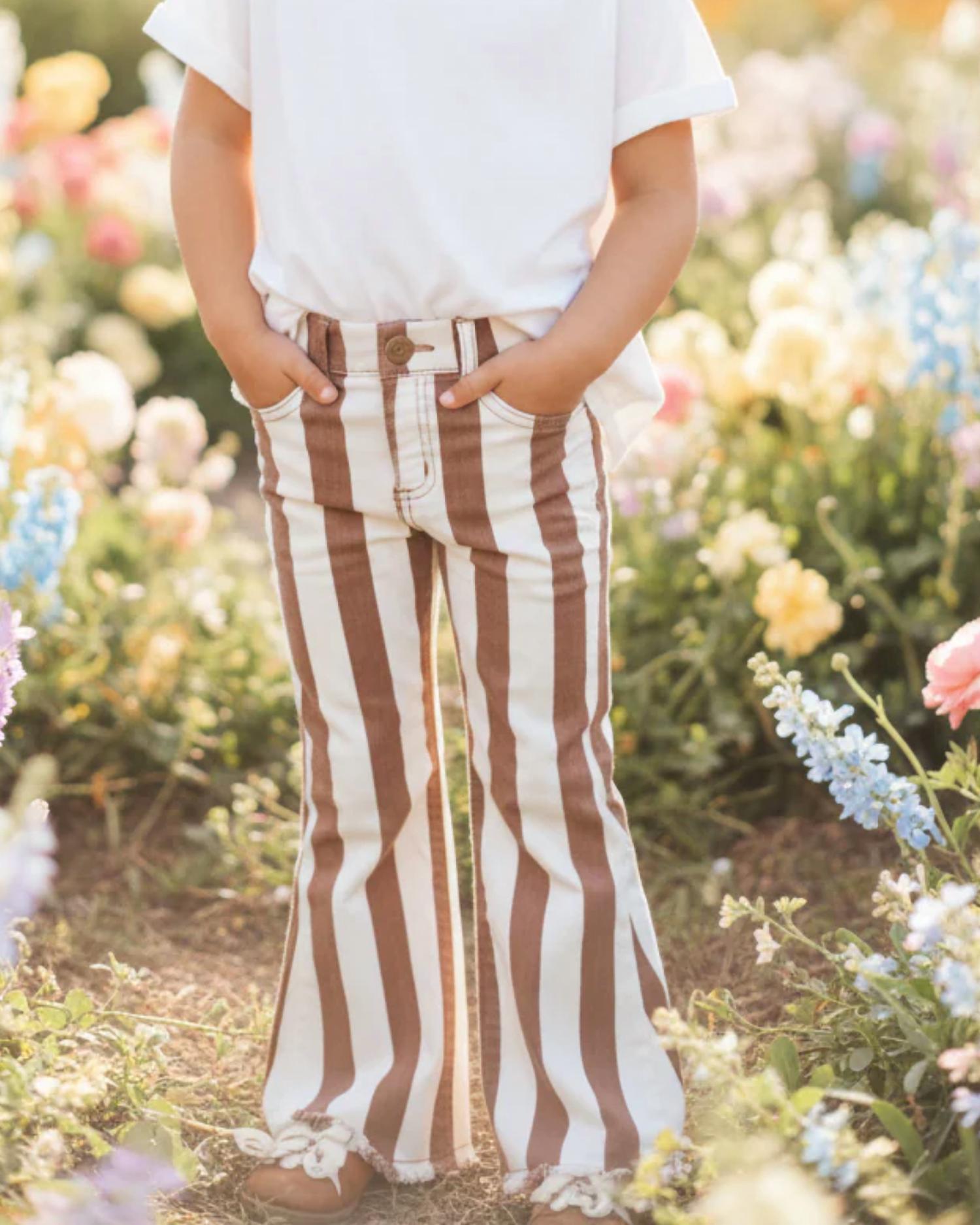 Saints & Hearts - Kids' Striped Denim Flare Jeans