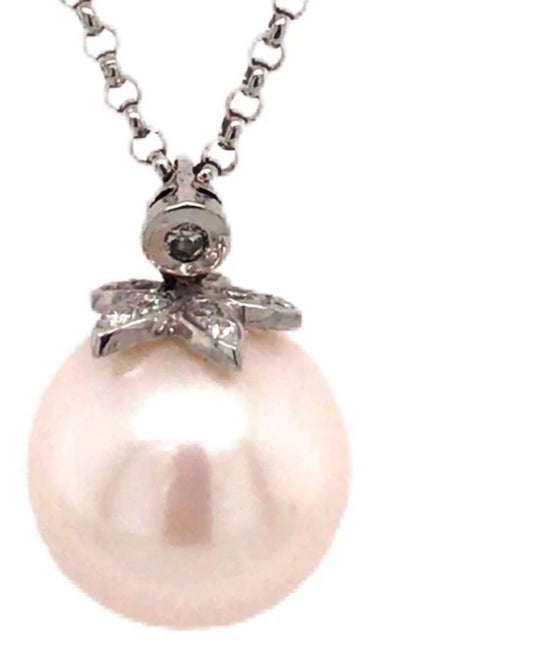 Normani - Women's Cultured Pearl Drop Necklace With Diamond