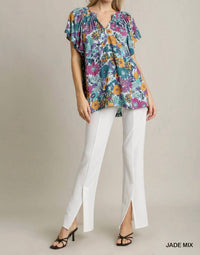Umgee - Floral Split Neck Top