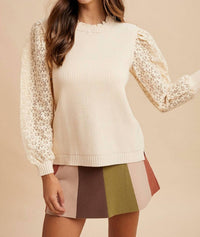 Anniewear - Mixed Media Mock Neck Sweater