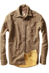 Relwen Men's Chamois-lined Flannel Shirt in gold tweed guncheck - men's shirt