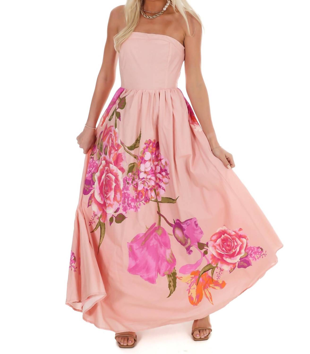 Flying Tomato - Flower Market Strapless Maxi Dress