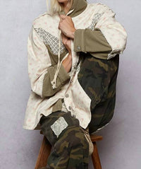 Pol - Balloon Sleeve Frayed Edge Detail Hoodie Jacket