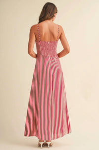 Klesis - Striped Bustier Sleeveless Flared Maxi Dress