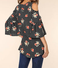 Crepas - Floral Print Cold Shoulder Tunic