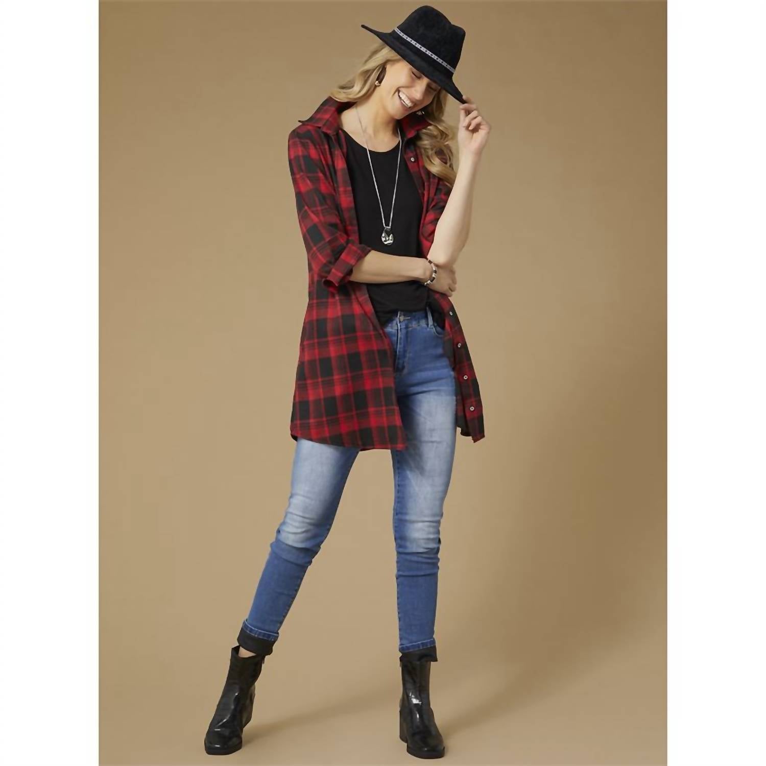 Coco + Carmen - Joy Plaid Button Front Tunic Dress