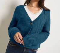 Seventy Eight and Sunny Meadow V-neck Cardigan in deep sea - women's cardigan