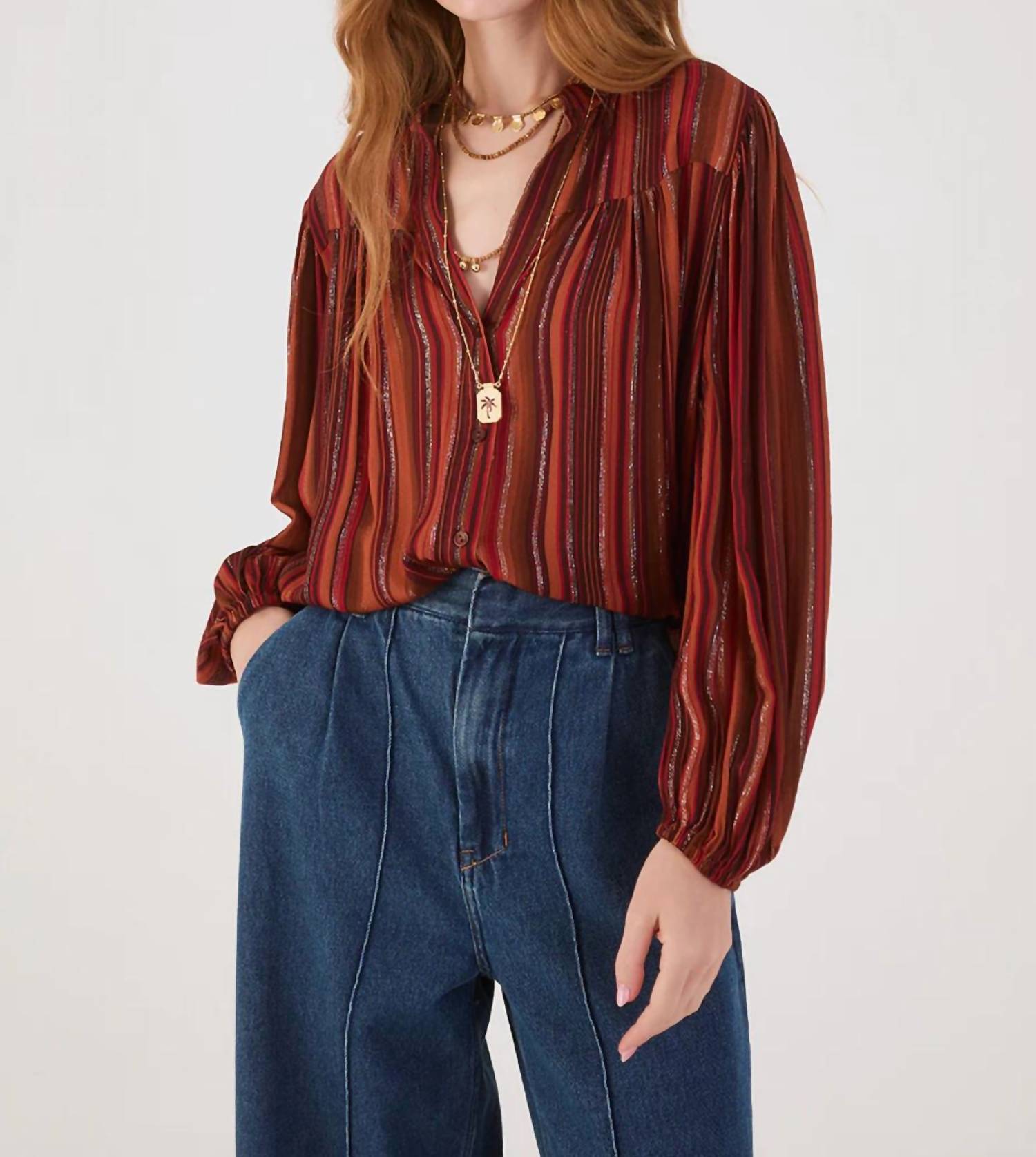 Dress To - Lurex V-neck Buttoned Blouse
