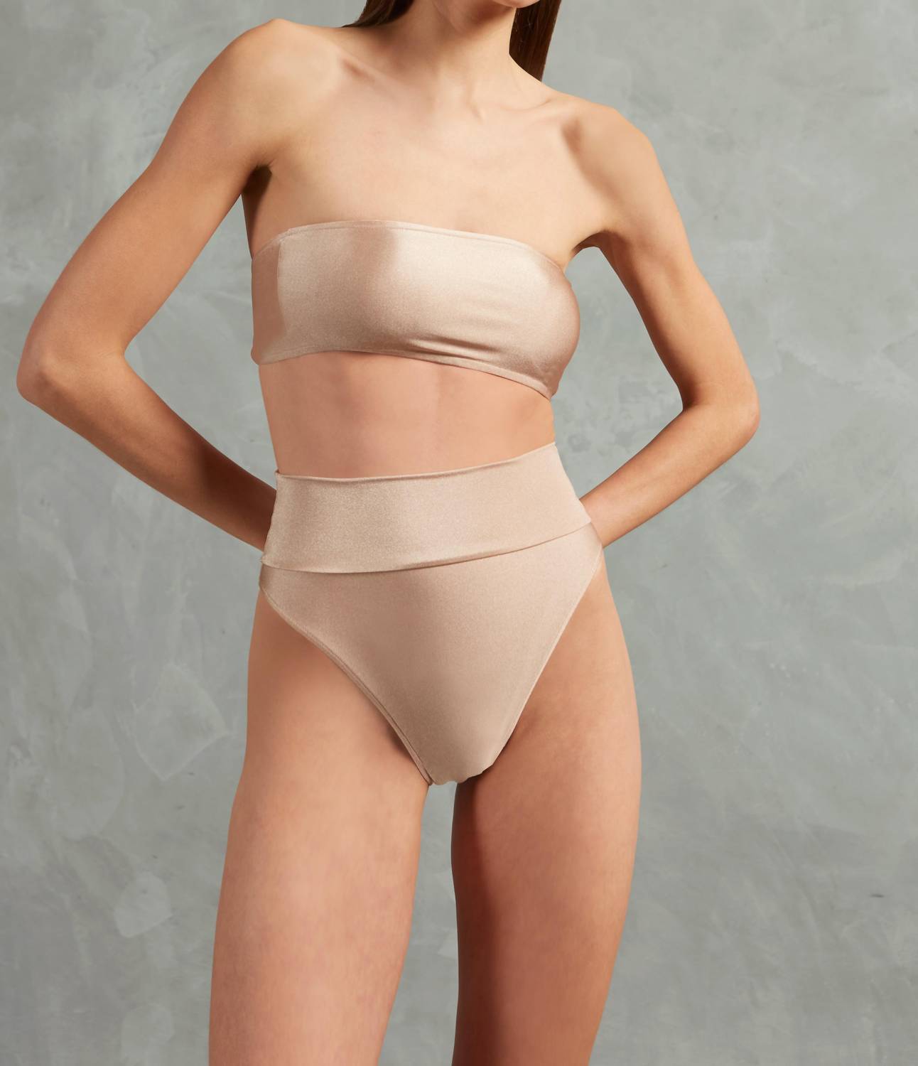 ADRIANA DEGREAS Reseau High Leg Bandeau Bikini in beige - women's swimwear