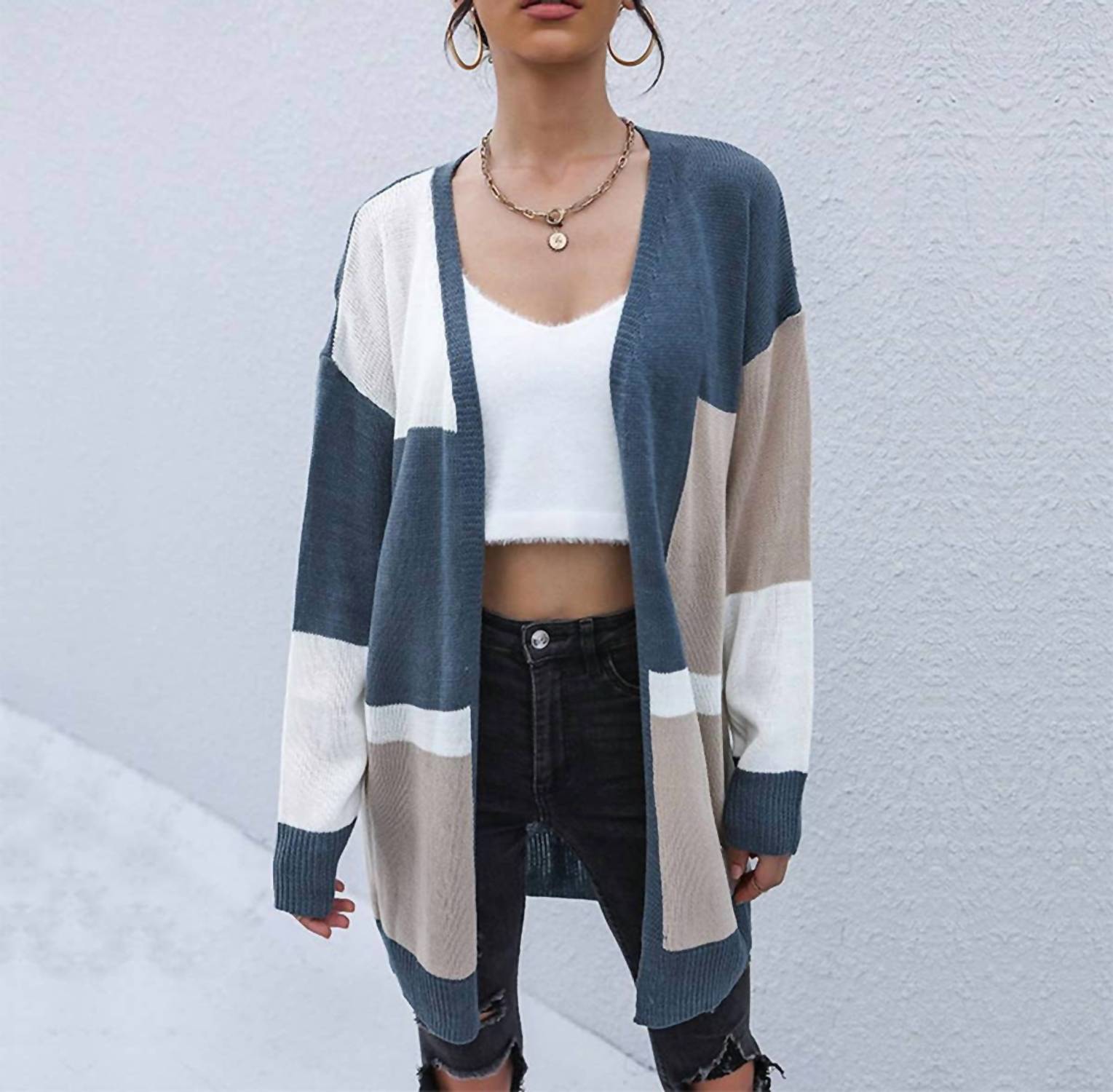 Lily Clothing - Long Color Matching Sweater Coat
