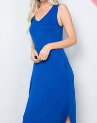 BiBi Don’t Worry Be Happy Dress in royal blue - women's dress - detail view