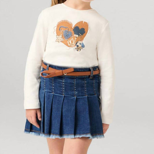 Mayoral - Pleated Denim Skirt W/ Belt