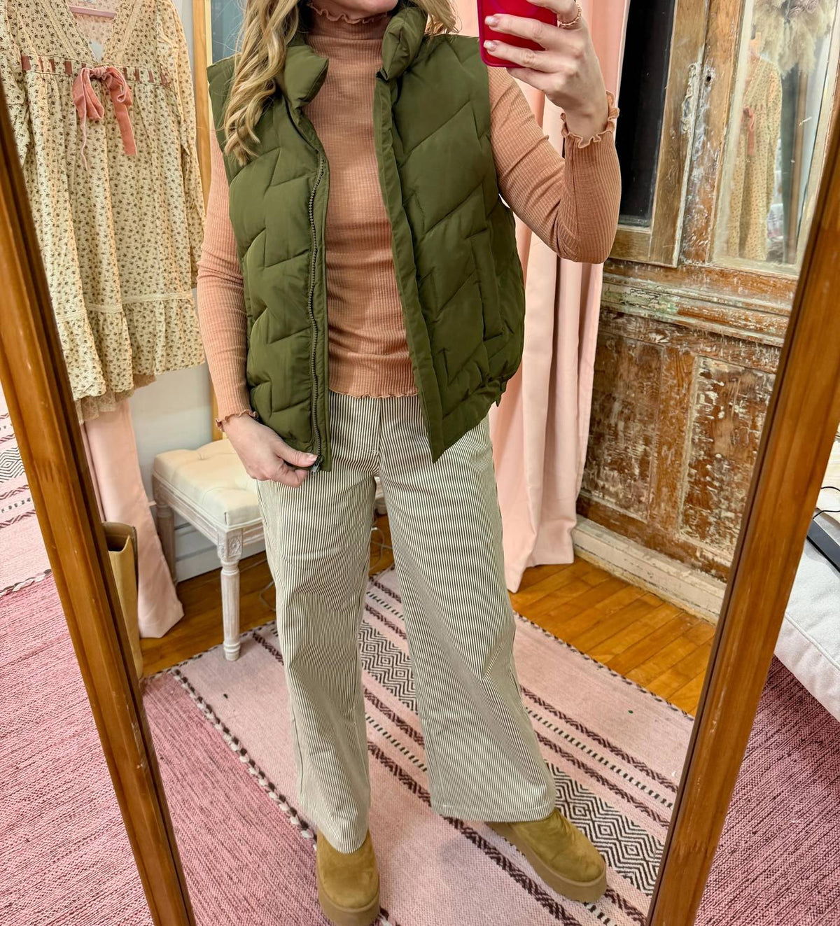 Very J - Mock Neck Casual Zigzag Quilted Puffer Vest