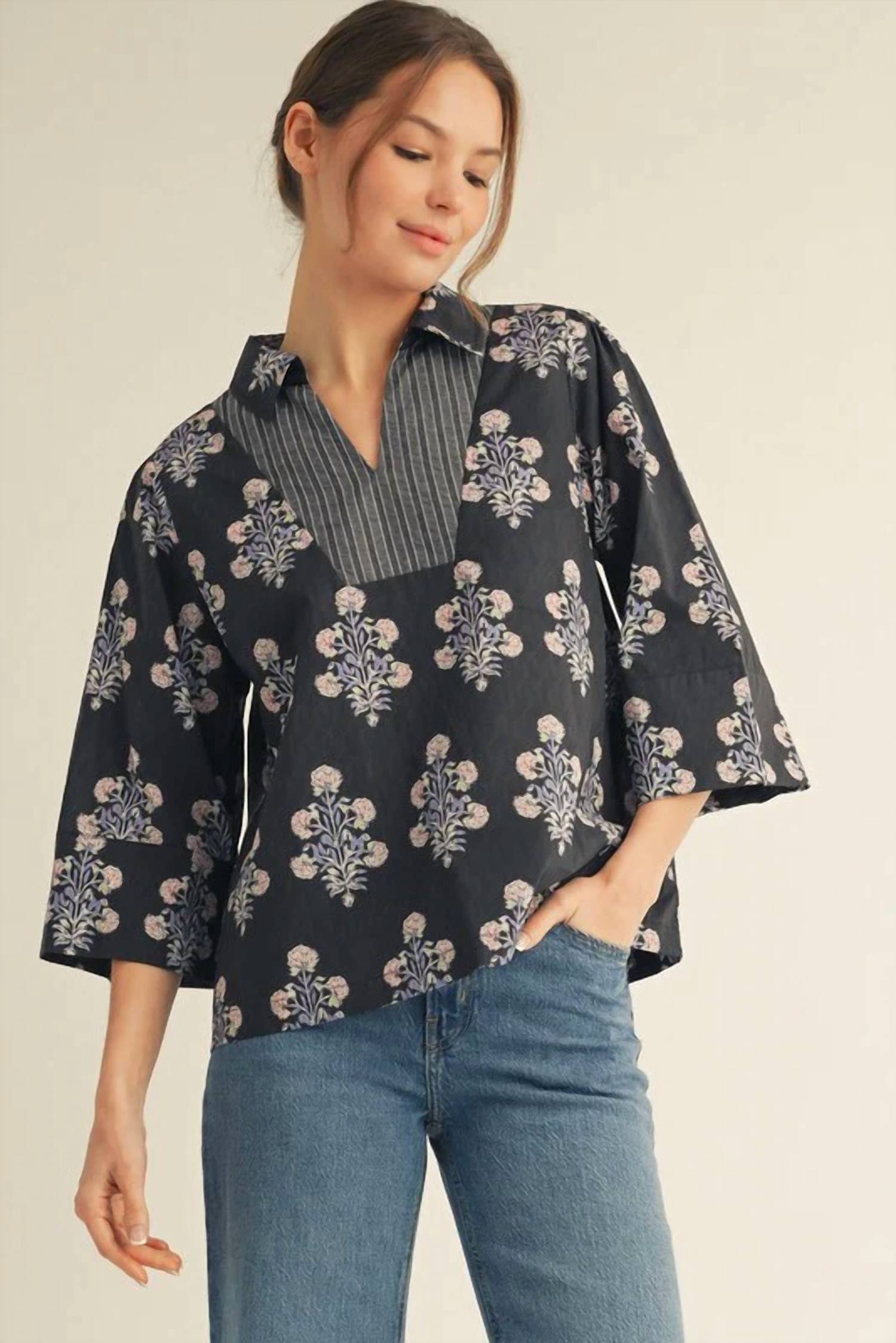 Jodifl - Pinstripe Petals Top