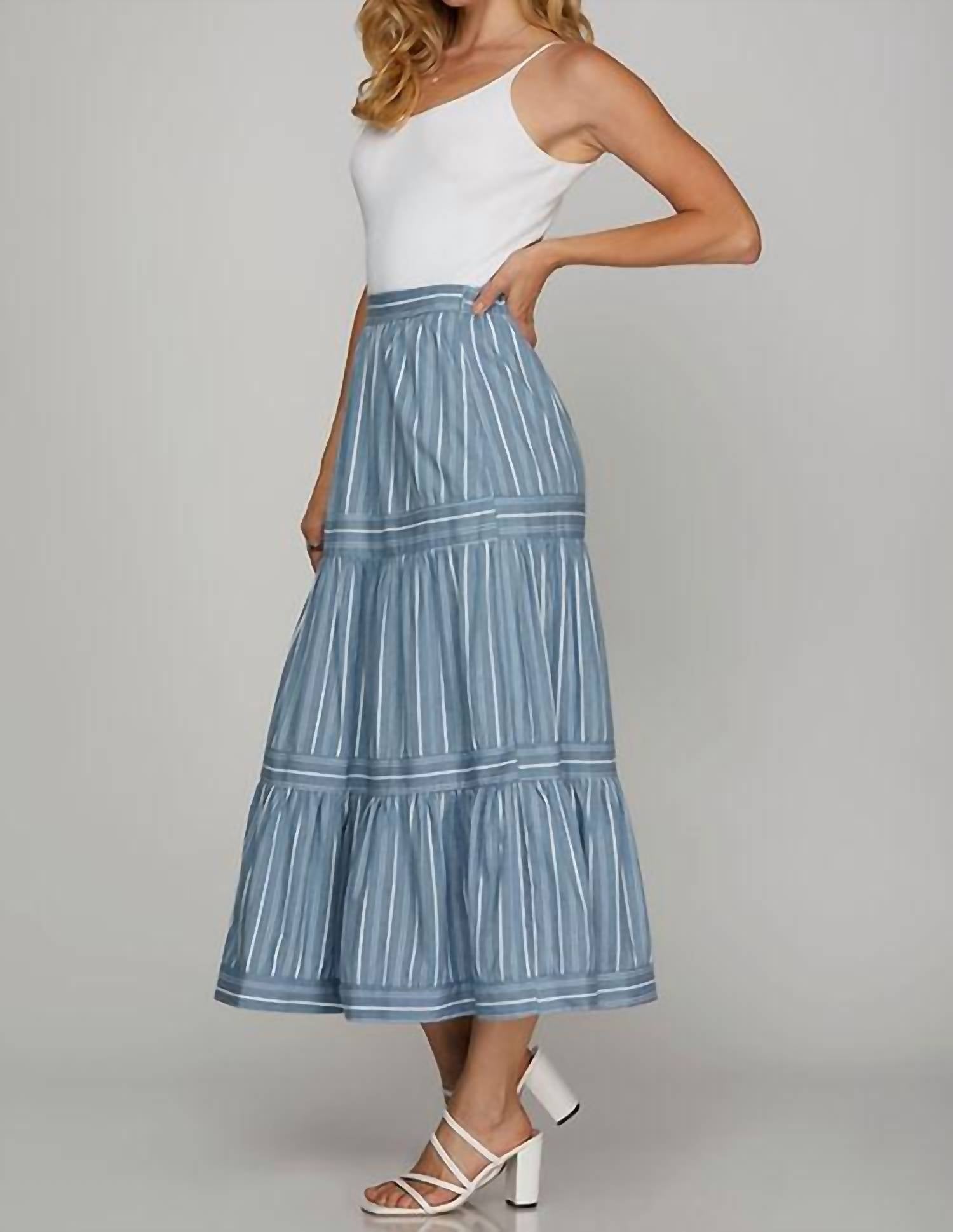 She + Sky - Denim Stripe Midi Skirt