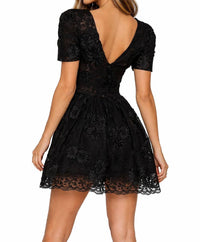 DRESS THE POPULATION Lace Floral Appliqué Fit & Flare Mini Dress in black - women's dress - alternate view