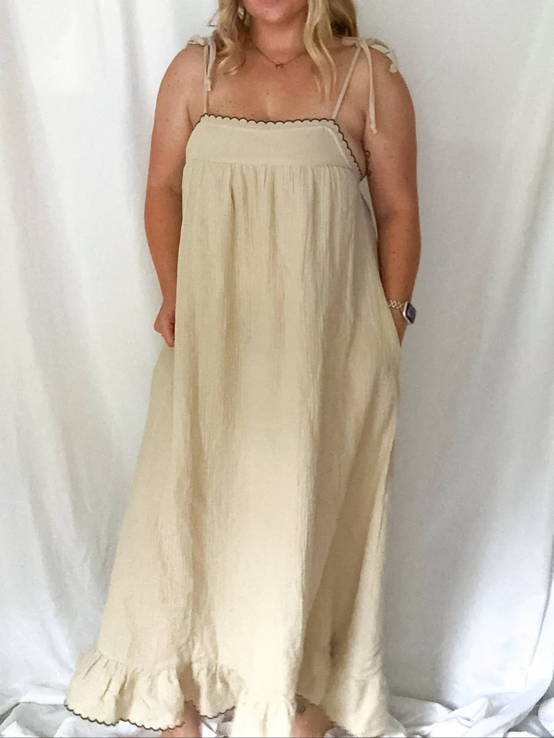 Miou Muse - Whisper Embroidered Gauze Knit Maxi Dress