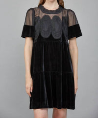 Fate - Contrast Sheer Mesh Intricate Lace Detail Mini Dress