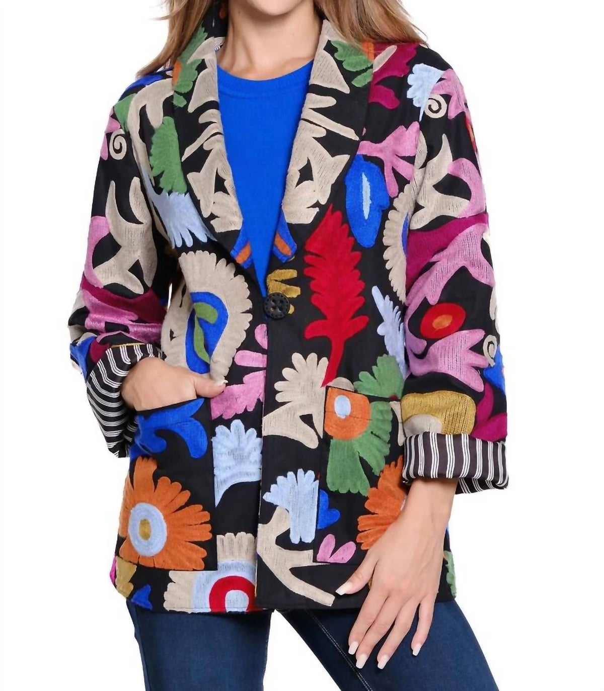 John Mark - Embroidered Oversized Pocket Blazer