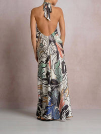 ELAN Botanical Halter Maxi Dress in blue floral - women's dress - alternate view