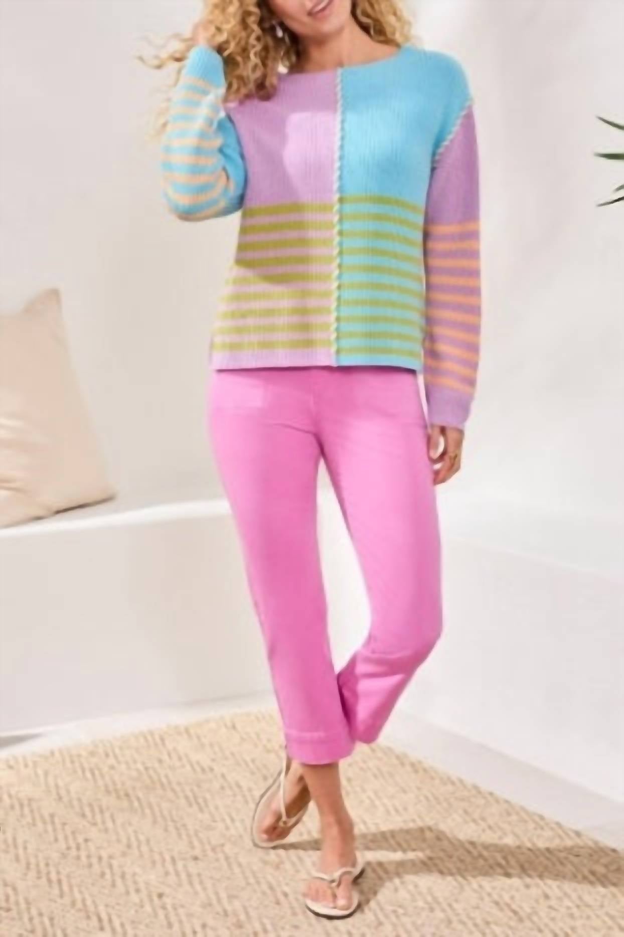 Tribal - Multi Stripe Textured Boat Neck Sweater