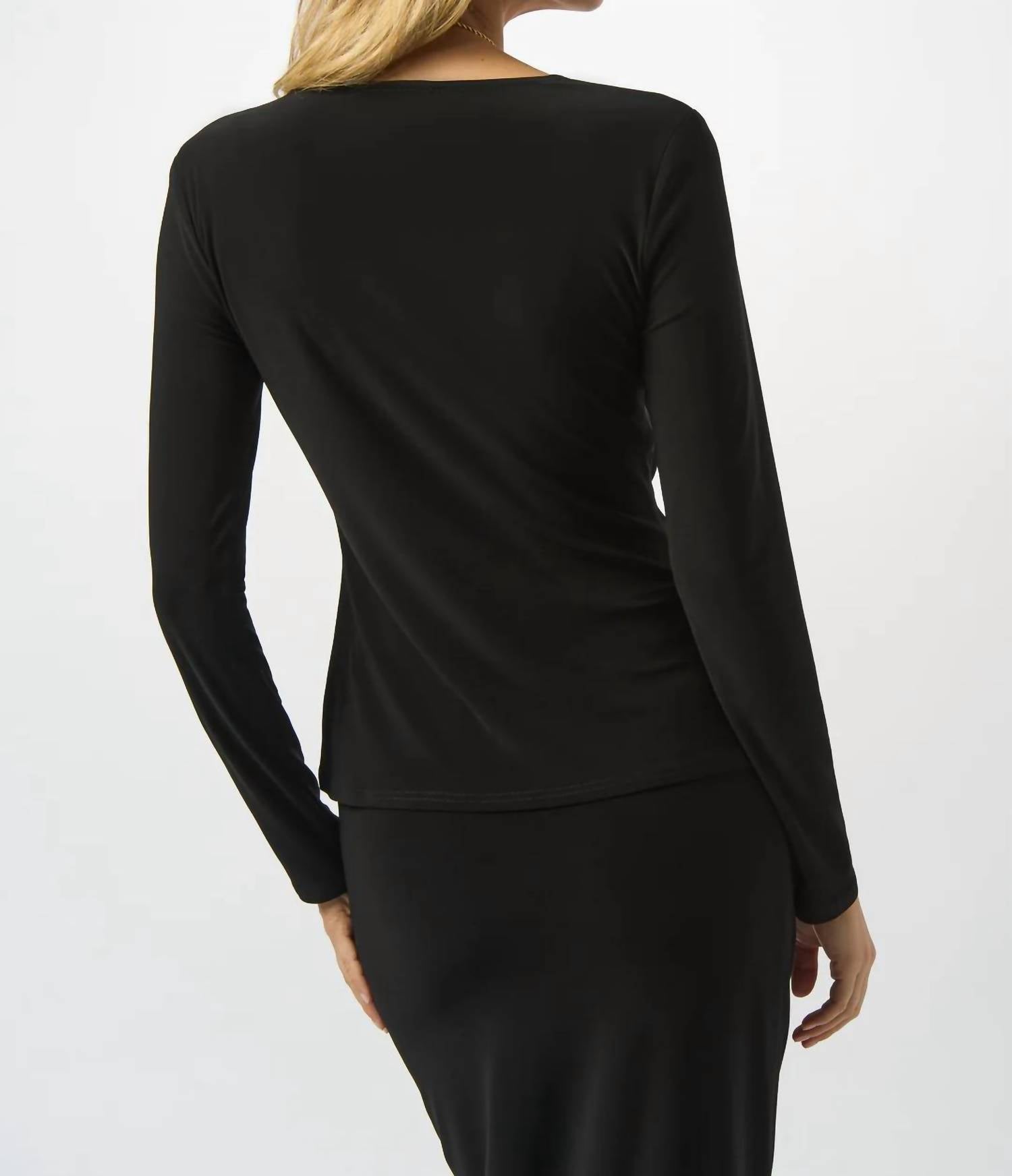 Joseph Ribkoff - Faux Wrap V-neck Long Sleeves Fitted Top
