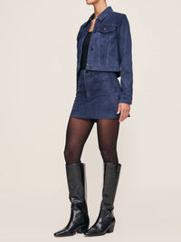 DL1961 - Women's Vika Jacket in navy suede - women's long sleeve top - alternate view